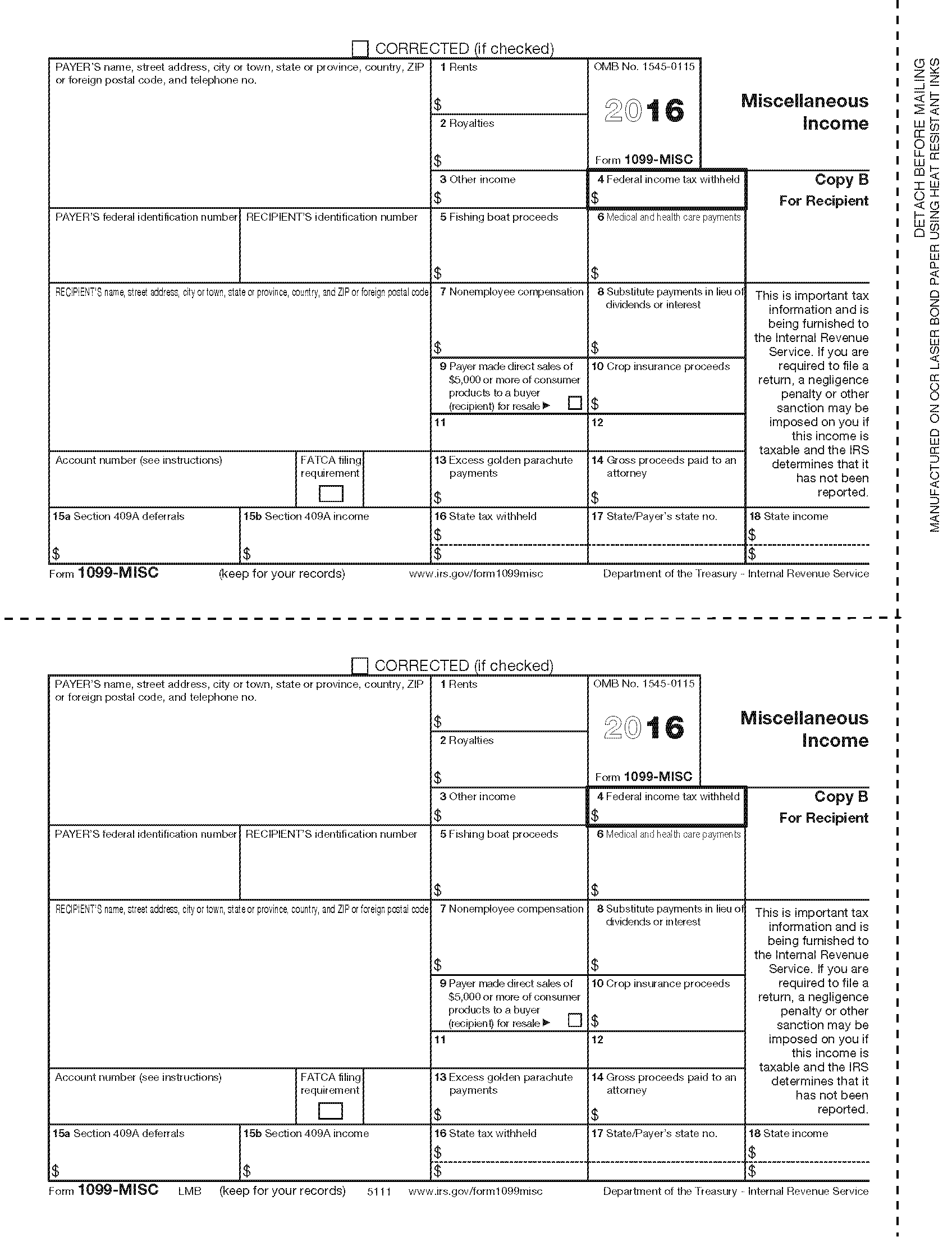 1099 Misc Recipient Copy B Forms Fulfillment