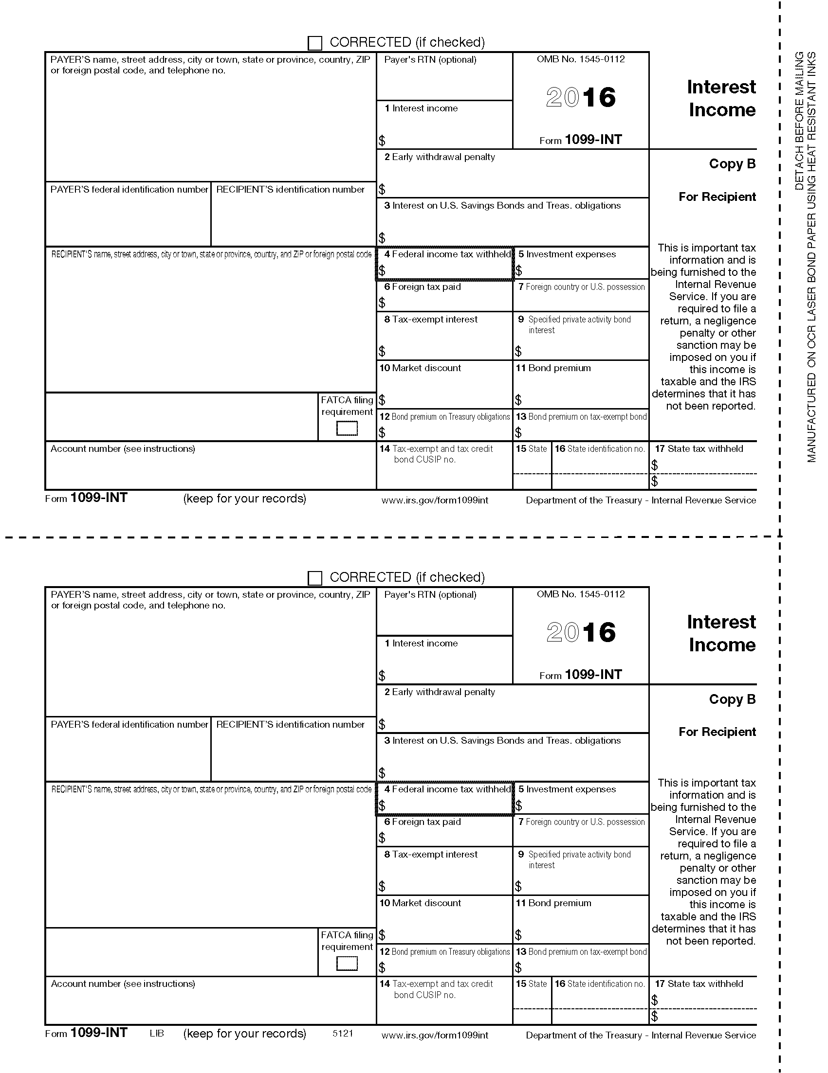 1099 Int Recipient Copy B Forms Fulfillment