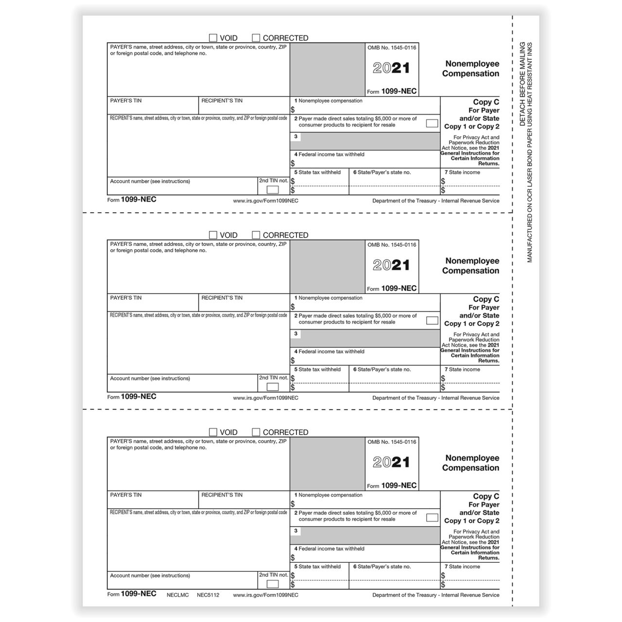 Laser 1099nec 3 Up Payer State Copy C Neclmclm2 Forms Fulfillment