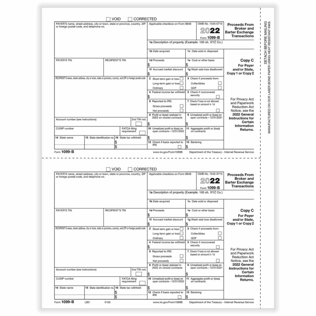 1099-B, 2-Up, Payer or State Copy C (Broker) #LBC - Forms & Fulfillment