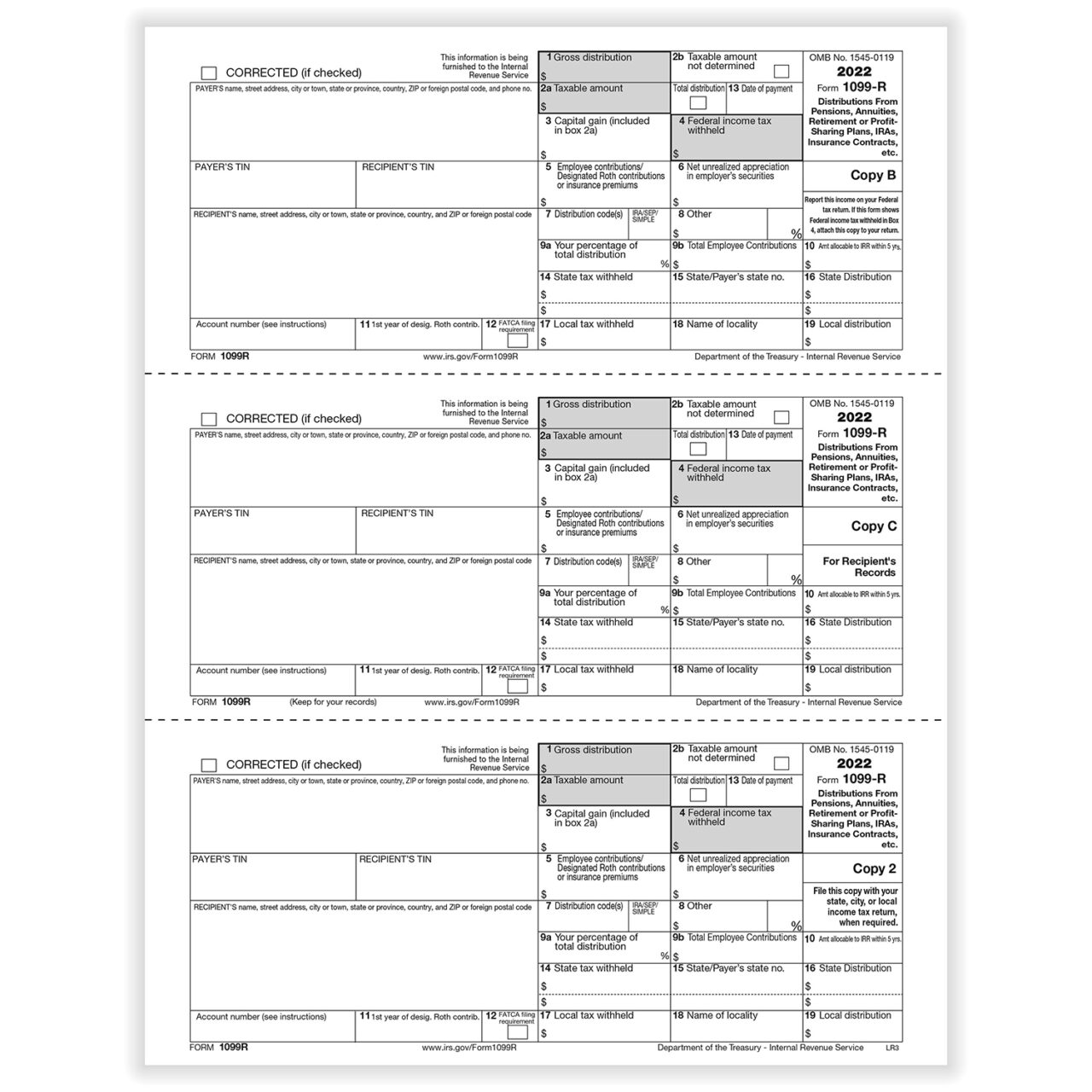 1099-R, 3-Up, Copy B,C,2 #LR3 - Forms & Fulfillment